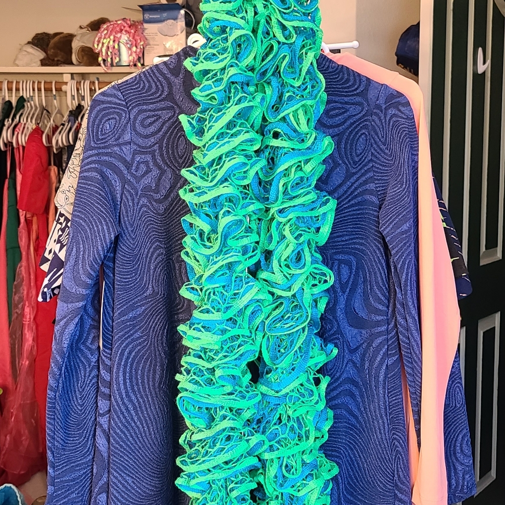 Handmade Blue & Green Ruffle Scarf - Picture 3 of 3